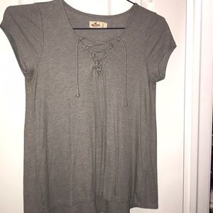 Grey tie in the front tee shirt